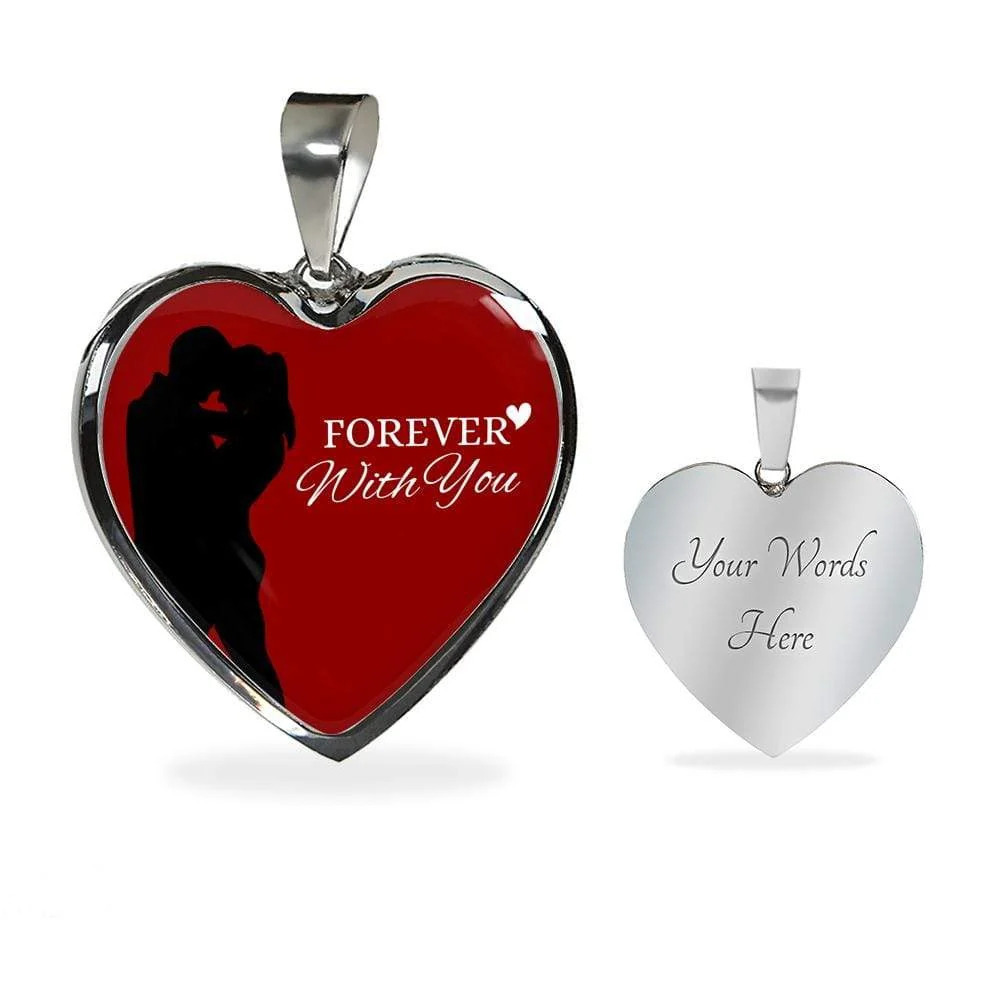 Forever With You Red Couple Necklace Personalized Engraved Silver Heart Necklac